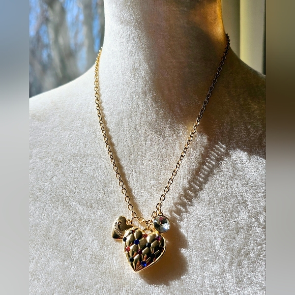 Juicy Couture Y2K Gold Puffy Rhinestone Necklace & Earring Set - Picture 1 of 5